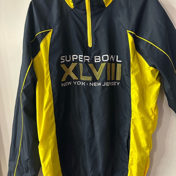 NFL Superbowl XLVIII Windbreaker Pullover 1/4 Zip Navy Yellow Pockets Lined Sz L - Picture 4 of 11